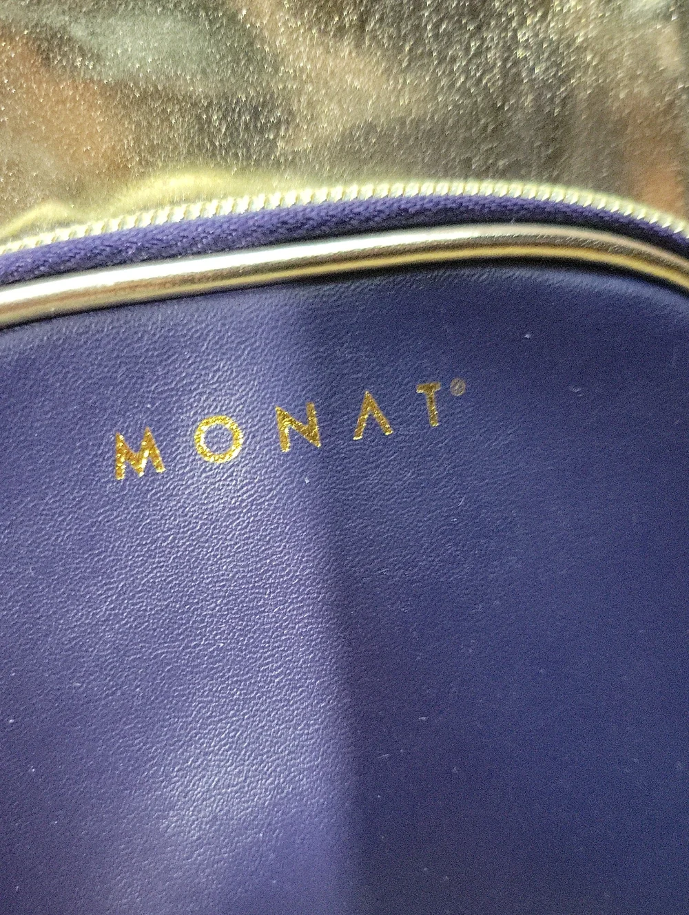 MONAT Metallic Gold and Purple Cosmetic Bag Set NWOT